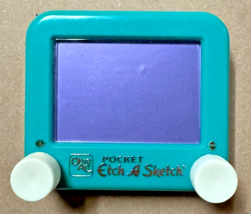 Vintage Ohio Art Pocket Etch A Sketch Mini Travel Drawing Toy Teal Purple